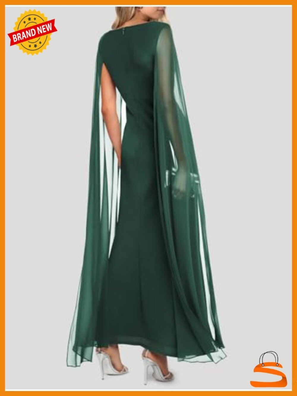 V Neck High Split Maxi Dress with Cape Sleeve Formal Evening Gown - Picture 4 of 6